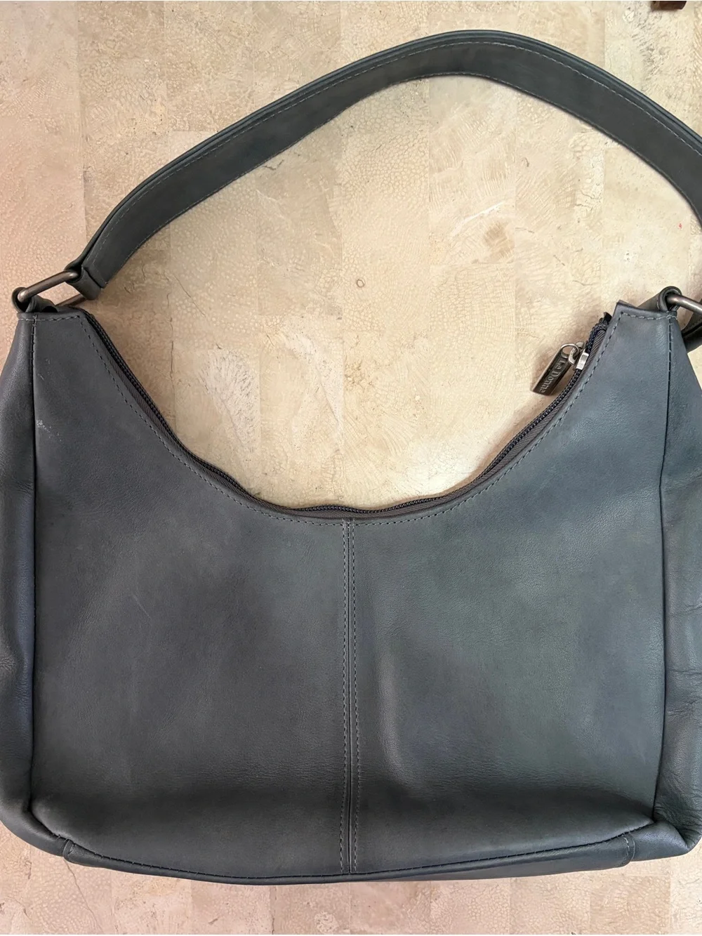 Le Donne Gray Full Grain Leather Classic Hobo Shoulder Bag Minimalist 90s